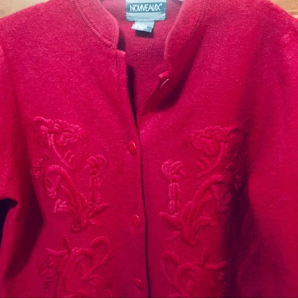 Nouveux Australian Red Wool Embroidered Cardigan